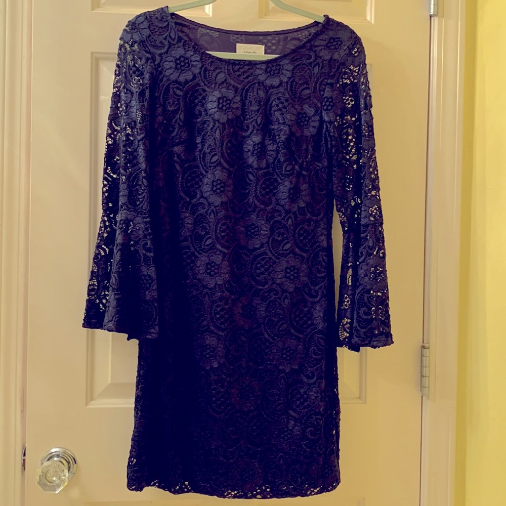 Midi dress dark blue lace fully lined arms are not lined